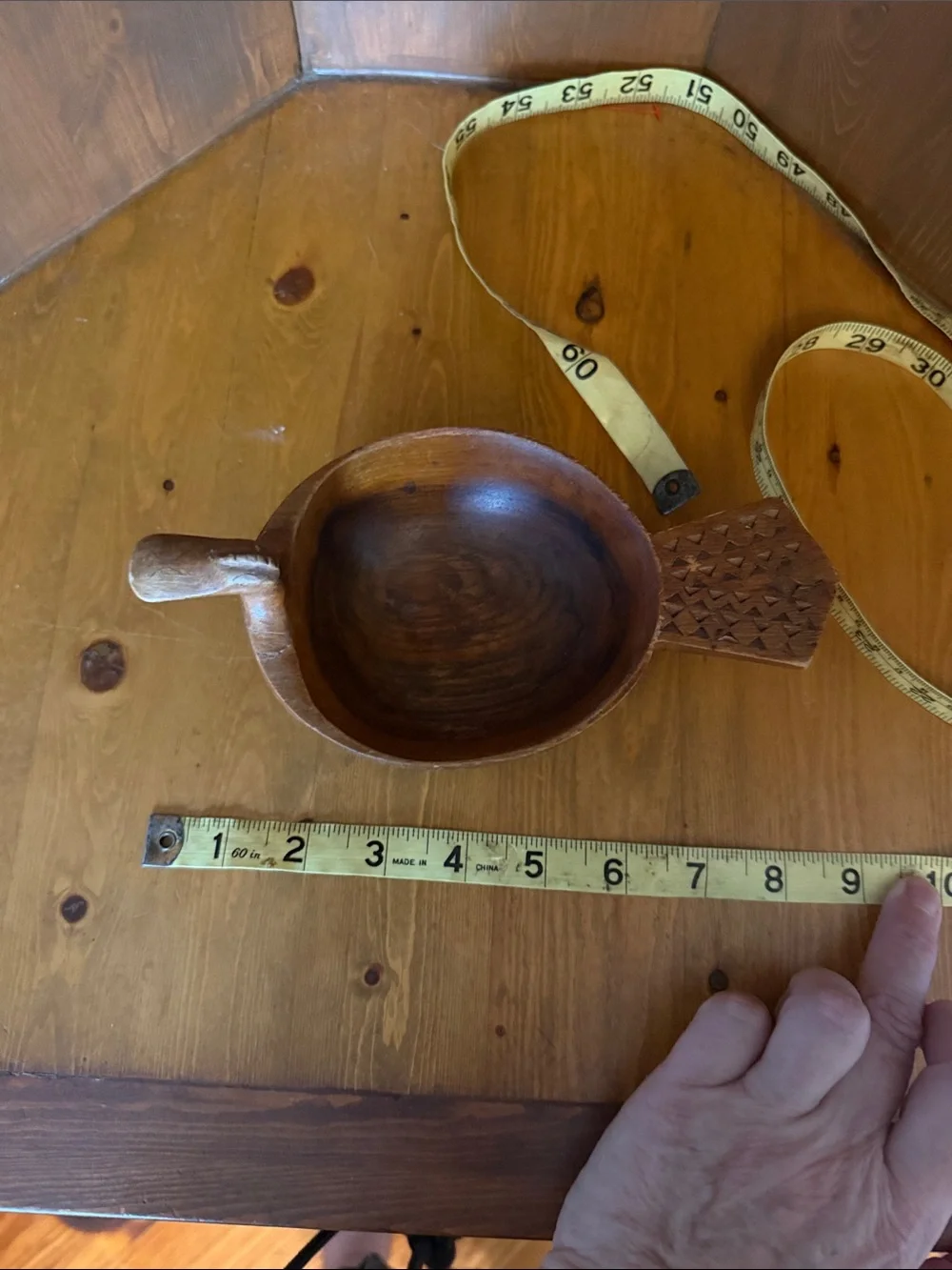 Vintage Hand Carved Wooden Duck Bowl Scandinavian Folk Art Kåsa Mid Century